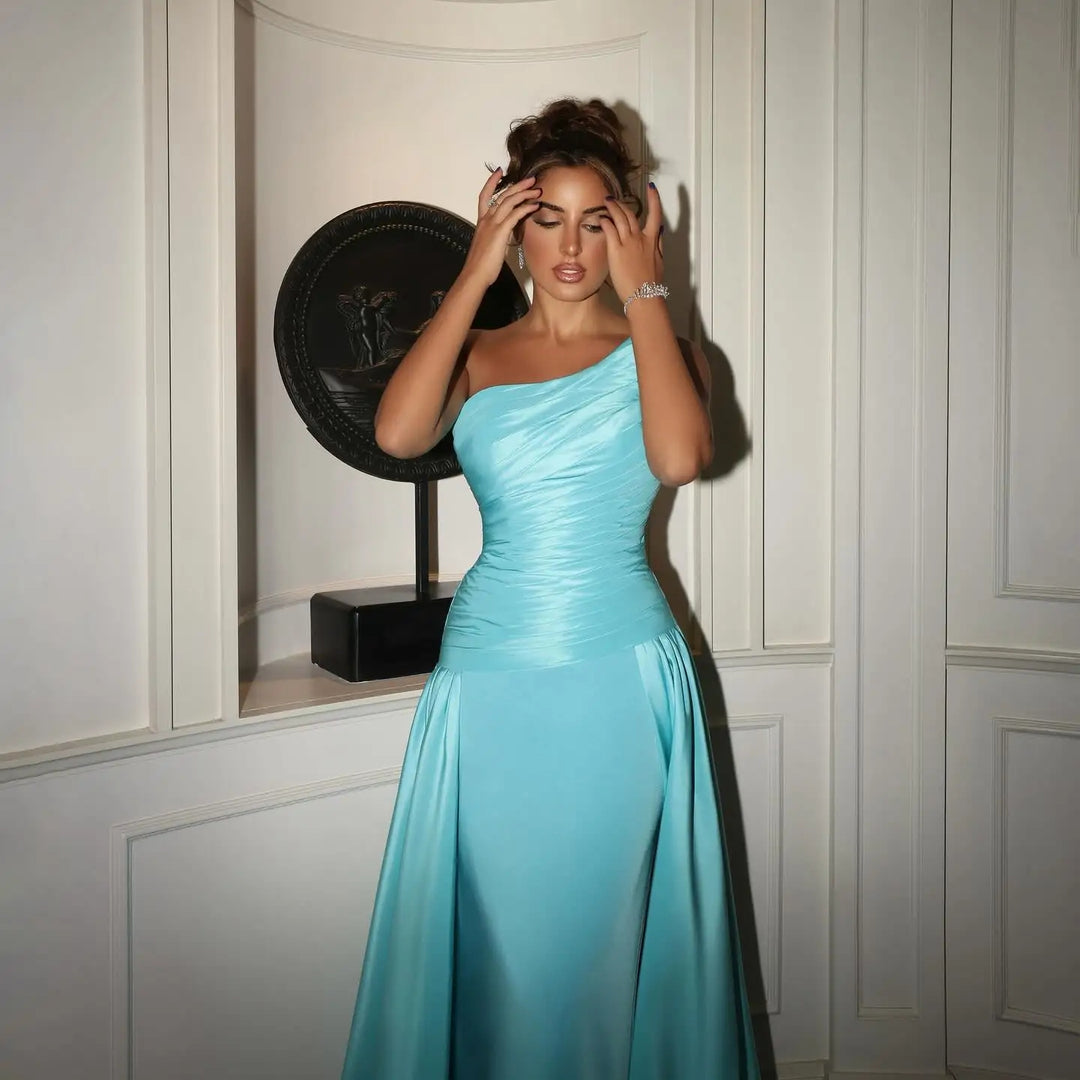 One Shoulder Arabic Evening Dress Overskirt Dubai Wedding SS231