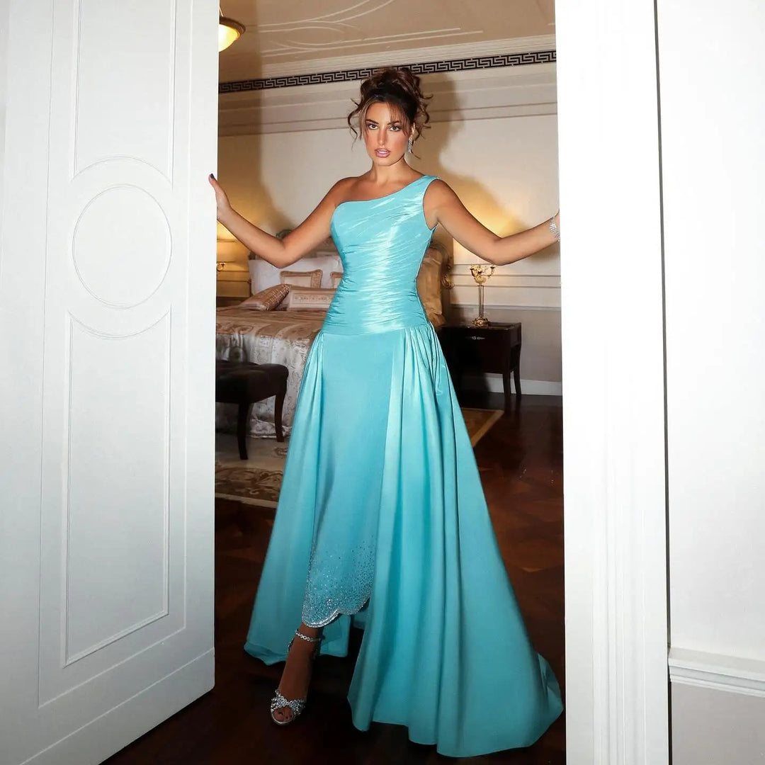 One Shoulder Arabic Evening Dress Overskirt Dubai Wedding SS231