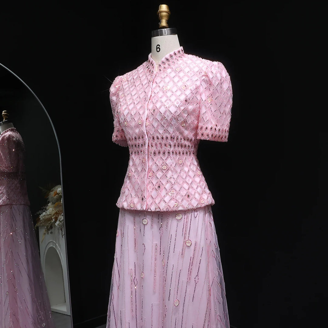 Luxury Pink Two Pieces Evening Dress with Crystals SS546