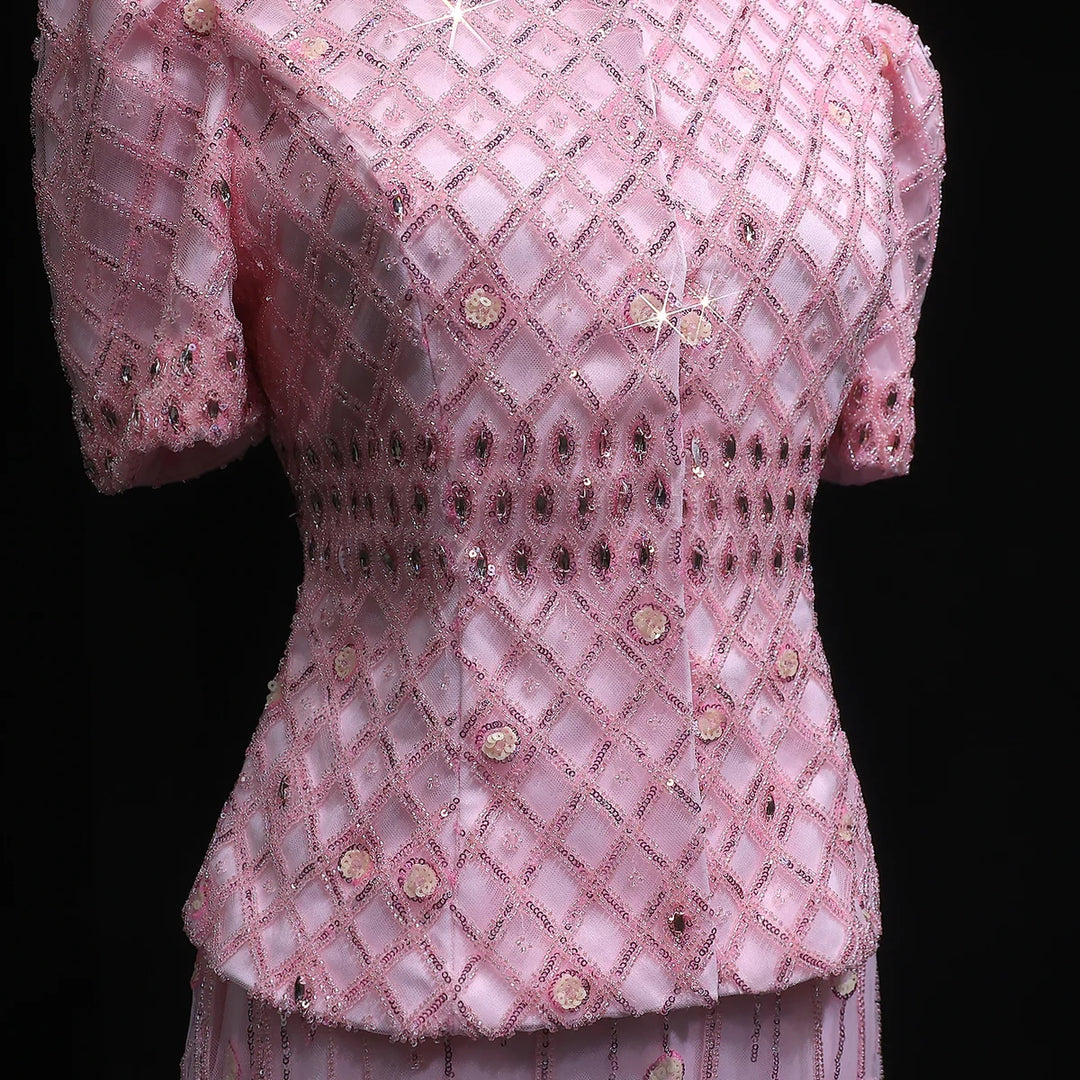 Luxury Pink Two Pieces Evening Dress with Crystals SS546