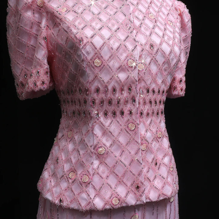 Luxury Pink Two Pieces Evening Dress with Crystals SS546