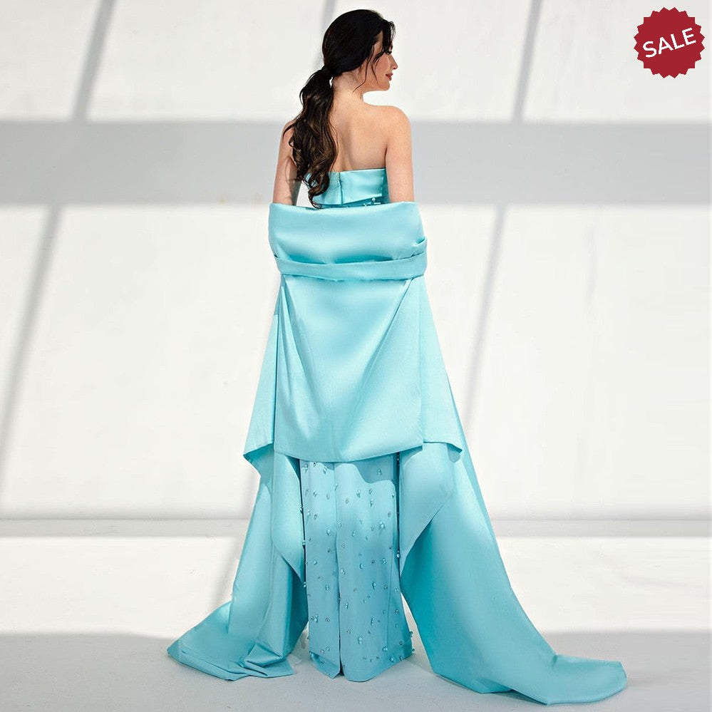 Pearls Mint Green Evening Dresses with Cape SS378