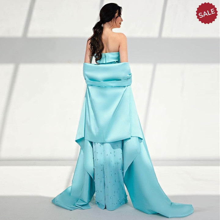 Pearls Mint Green Evening Dresses with Cape SS378