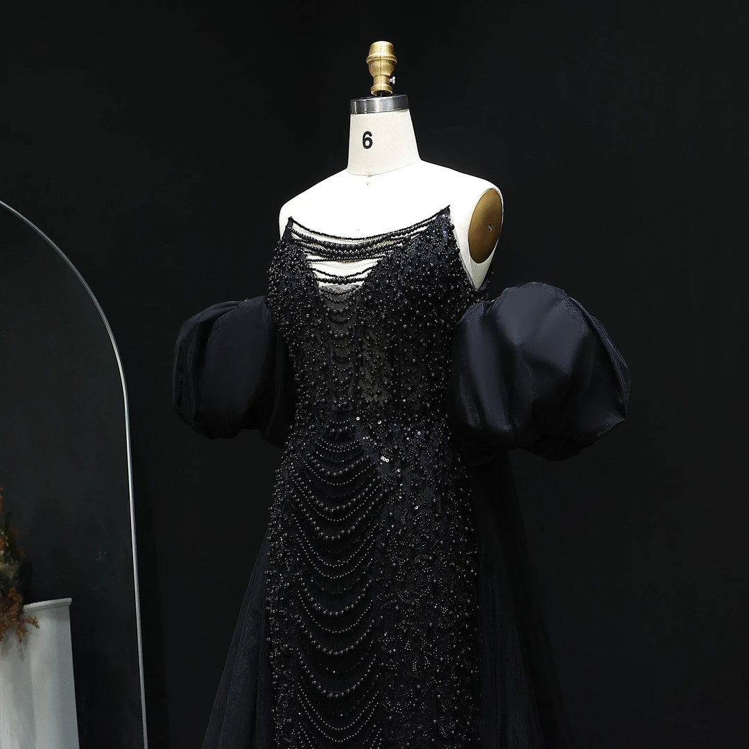 Pearls Purple Mermaid Evening Dress with Cape Sleeves SS289