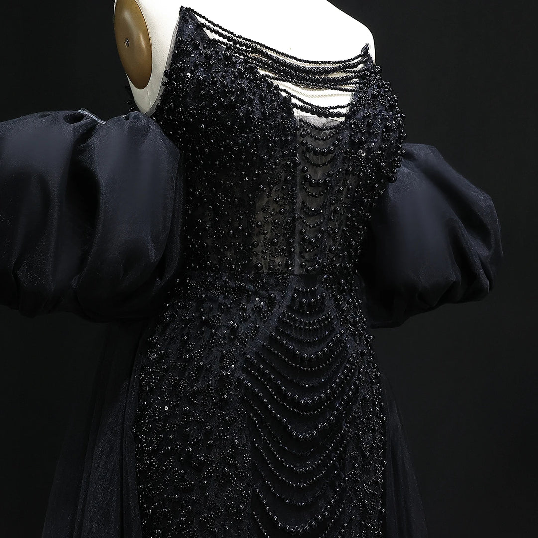 Pearls Purple Mermaid Evening Dress with Cape Sleeves SS289