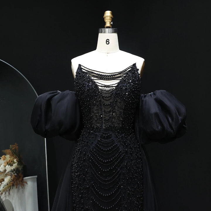 Pearls Purple Mermaid Evening Dress with Cape Sleeves SS289
