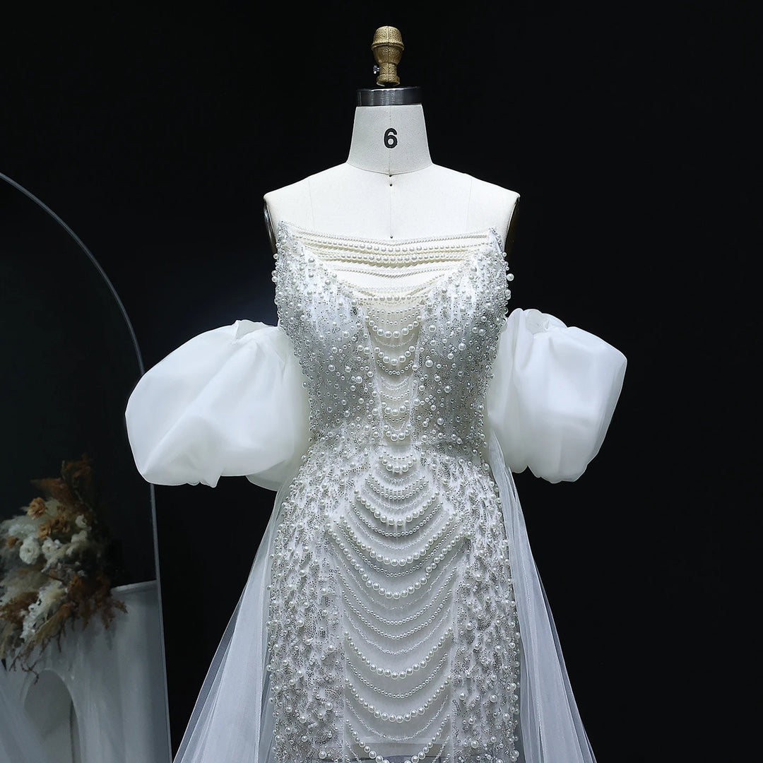 Pearls Purple Mermaid Evening Dress with Cape Sleeves SS289