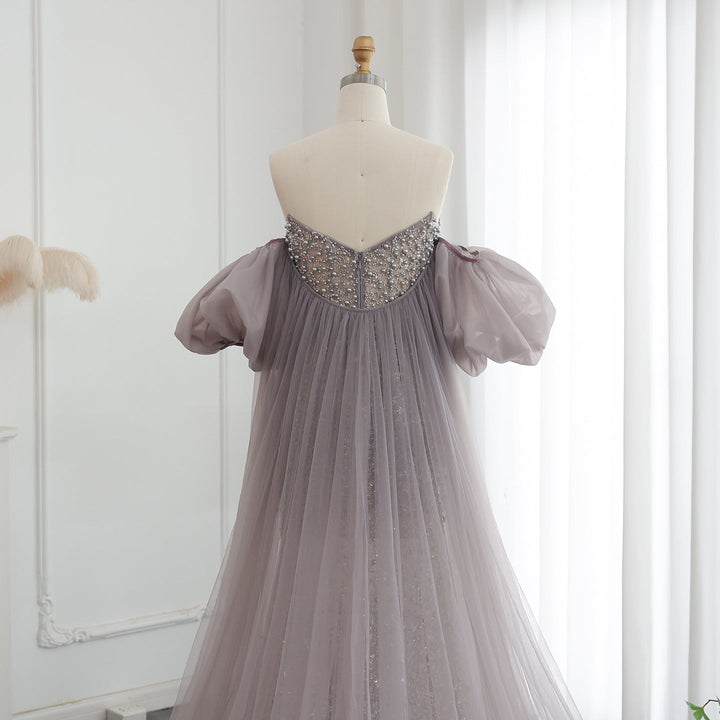 Pearls Purple Mermaid Evening Dress with Cape Sleeves SS289