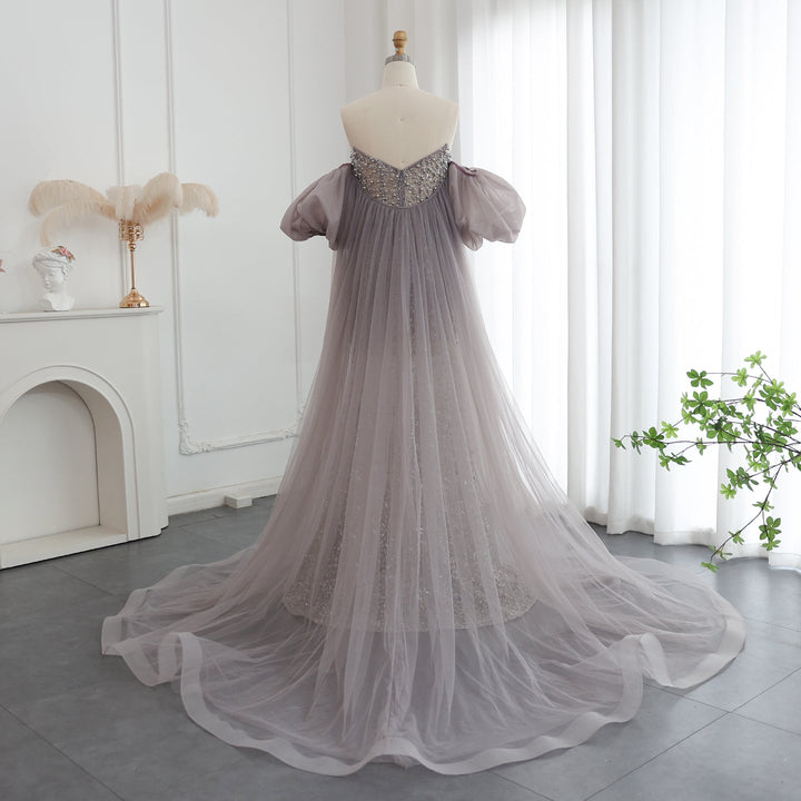 Pearls Purple Mermaid Evening Dress with Cape Sleeves SS289