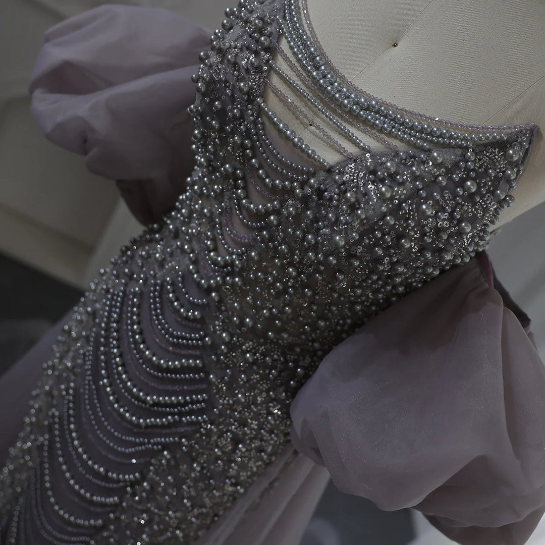 Pearls Purple Mermaid Evening Dress with Cape Sleeves SS289