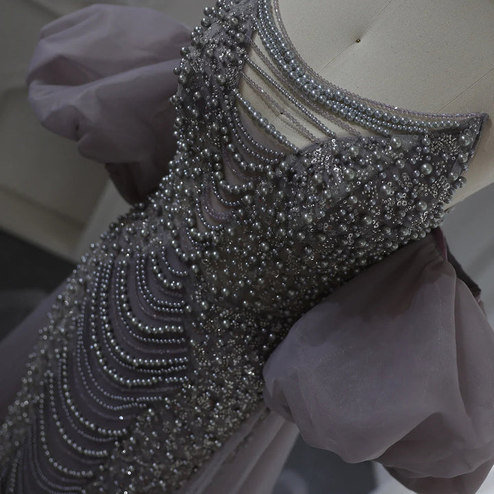 Pearls Purple Mermaid Evening Dress with Cape Sleeves SS289