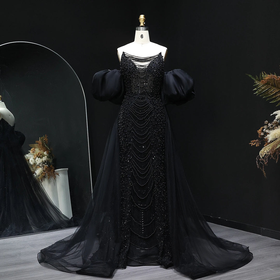 Pearls Purple Mermaid Evening Dress with Cape Sleeves SS289
