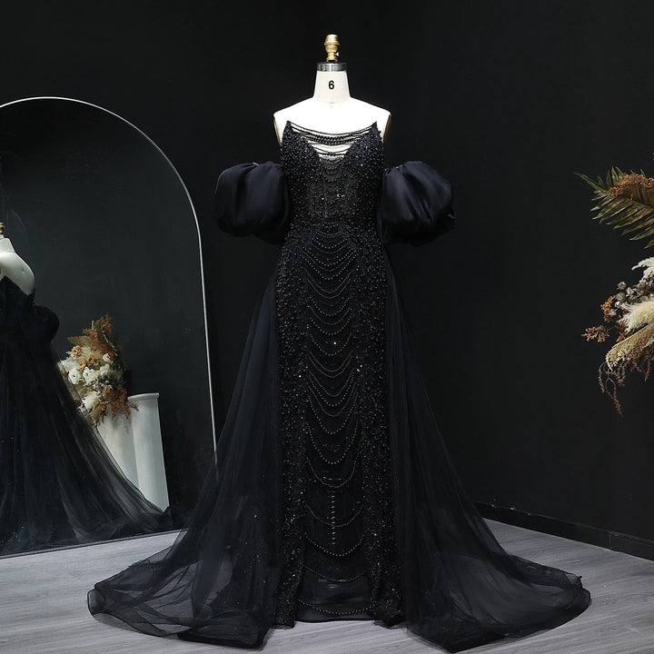 Pearls Purple Mermaid Evening Dress with Cape Sleeves SS289