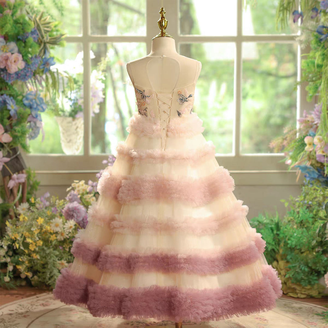 Elegant Tiered Flower Girl Dress for Princess Birthday Pageant J602