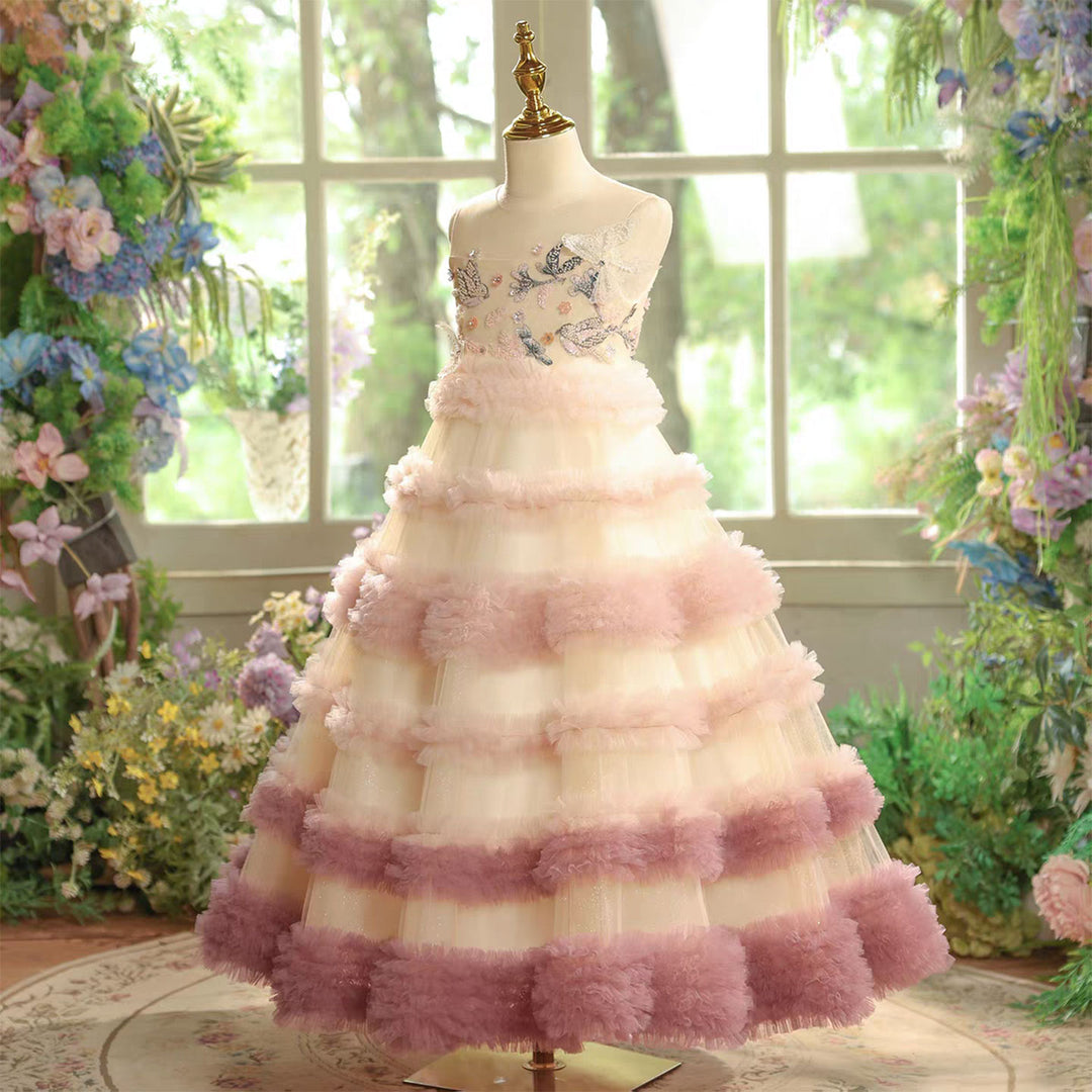 Elegant Tiered Flower Girl Dress for Princess Birthday Pageant J602