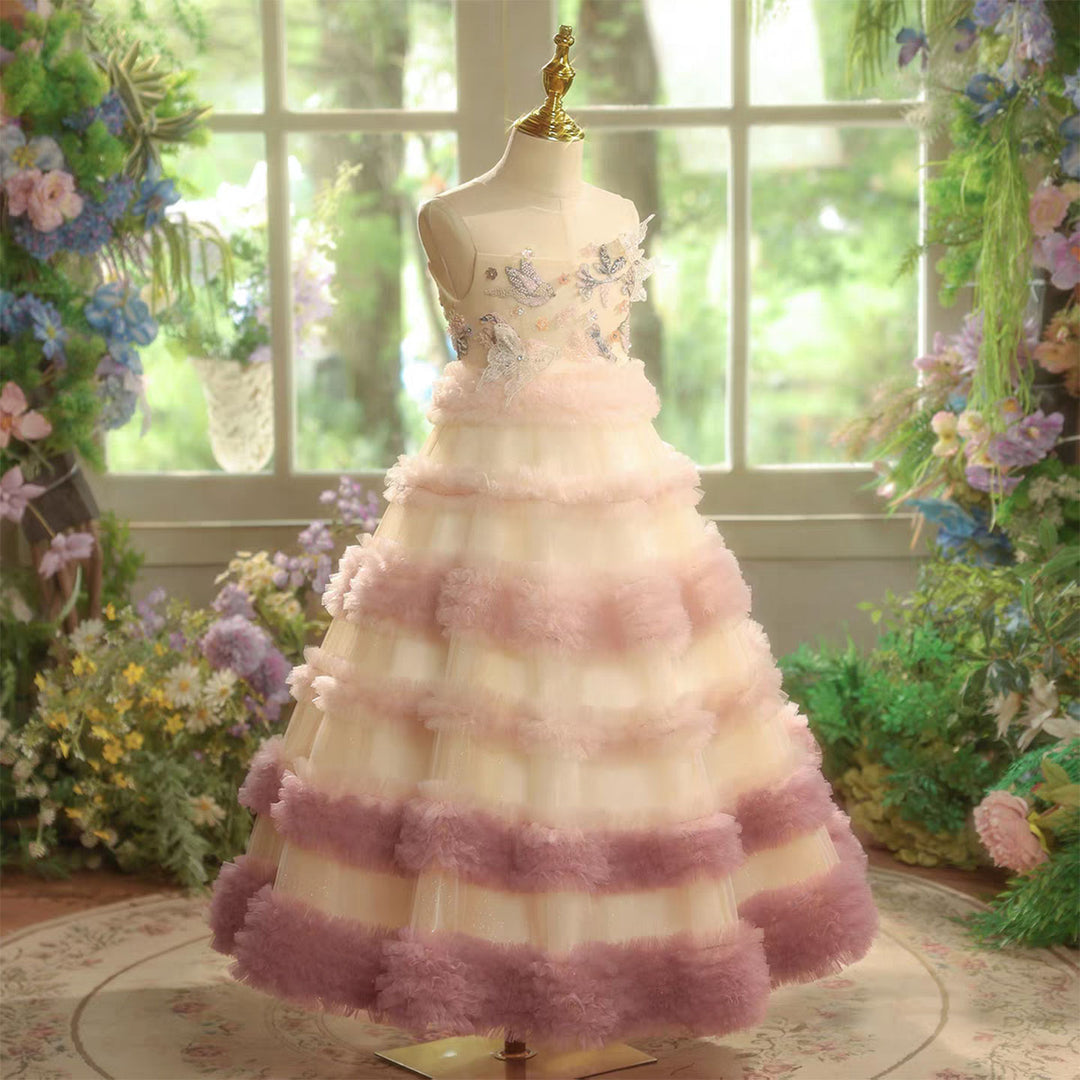 Elegant Tiered Flower Girl Dress for Princess Birthday Pageant J602