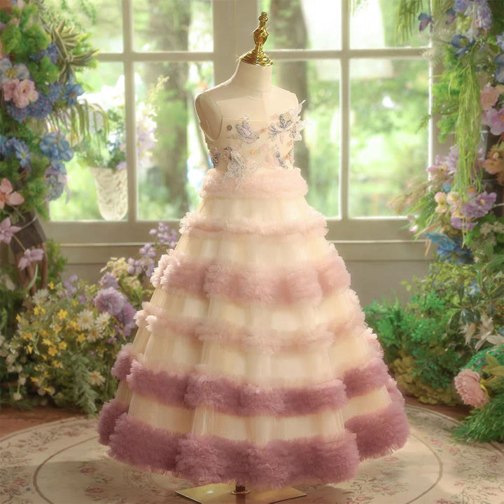 Elegant Tiered Flower Girl Dress for Princess Birthday Pageant J602