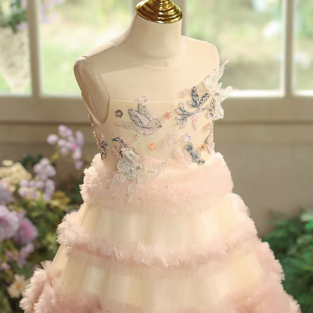 Elegant Tiered Flower Girl Dress for Princess Birthday Pageant J602