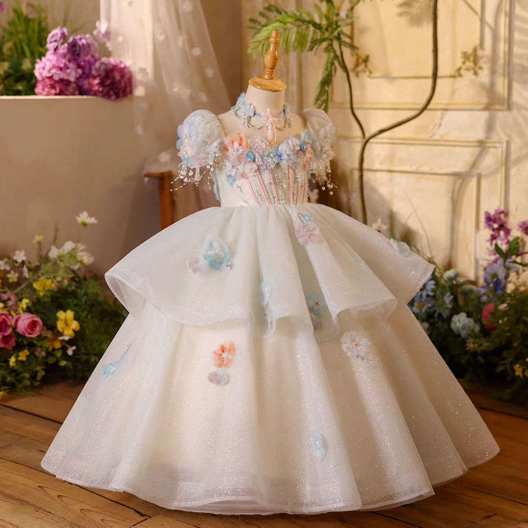 Elegant Crystal Beaded Girl Party Dress Princess Birthday J604