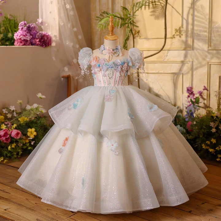Elegant Crystal Beaded Girl Party Dress Princess Birthday J604