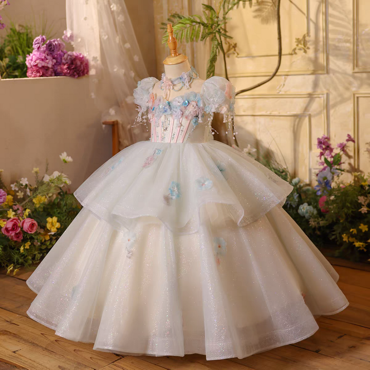 Elegant Crystal Beaded Girl Party Dress Princess Birthday J604