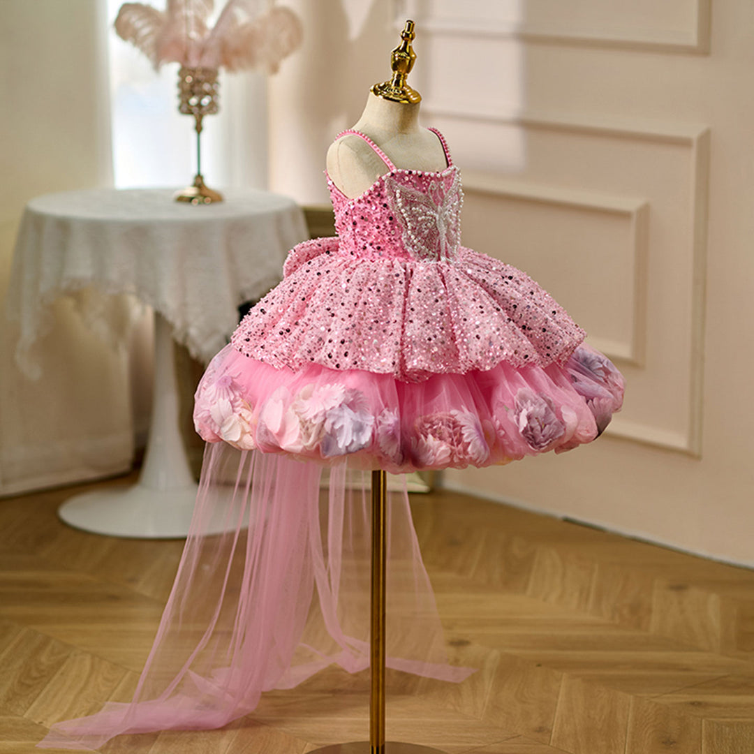 Elegant Flower Girl Dress with Floral Details for Weddings Parties J030