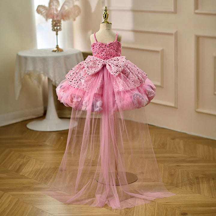 Elegant Flower Girl Dress with Floral Details for Weddings Parties J030