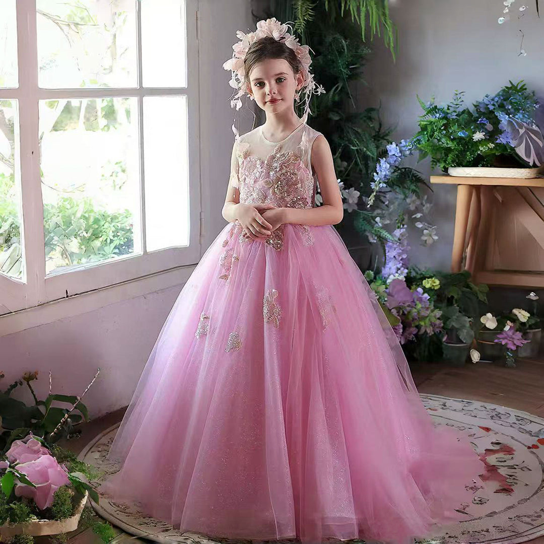 Elegant Beaded Flower Girl Dress for Weddings Birthdays Pageants J147 Pink / child-3 Elegant Beaded Flower Girl Dress for Weddings Birthdays Pageants J147 Pink / child-3