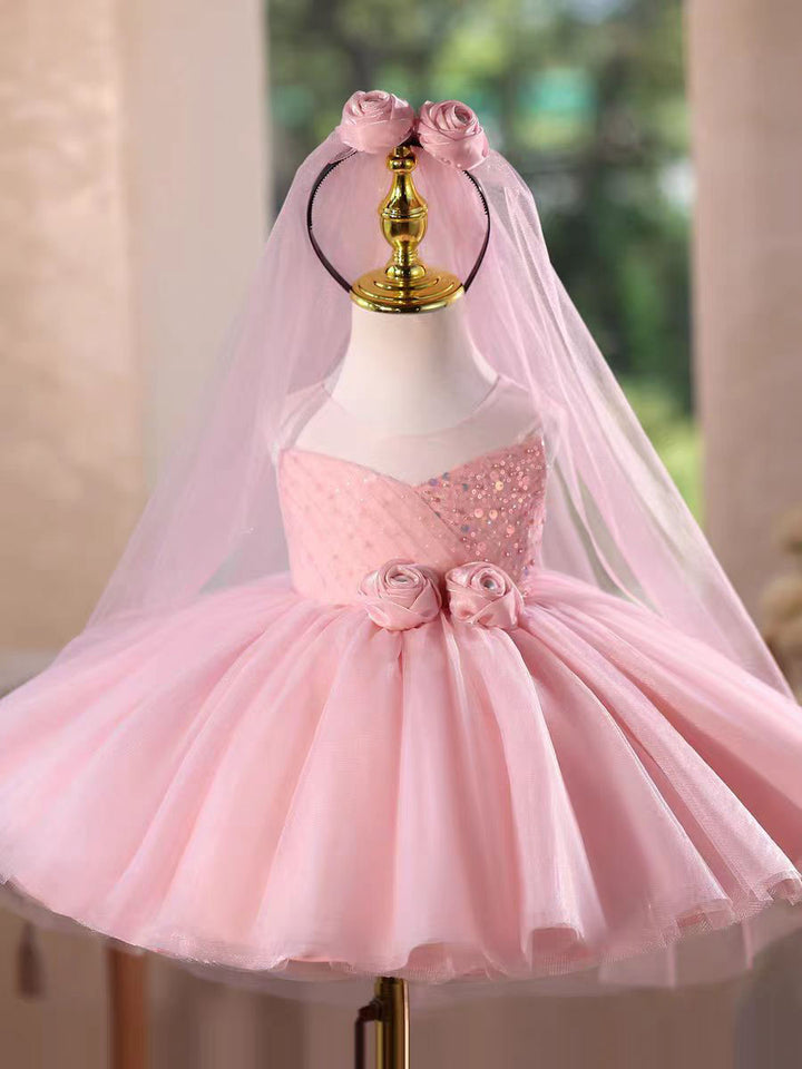 Pink Princess Style Flower Girl Dress for Birthday Party D153