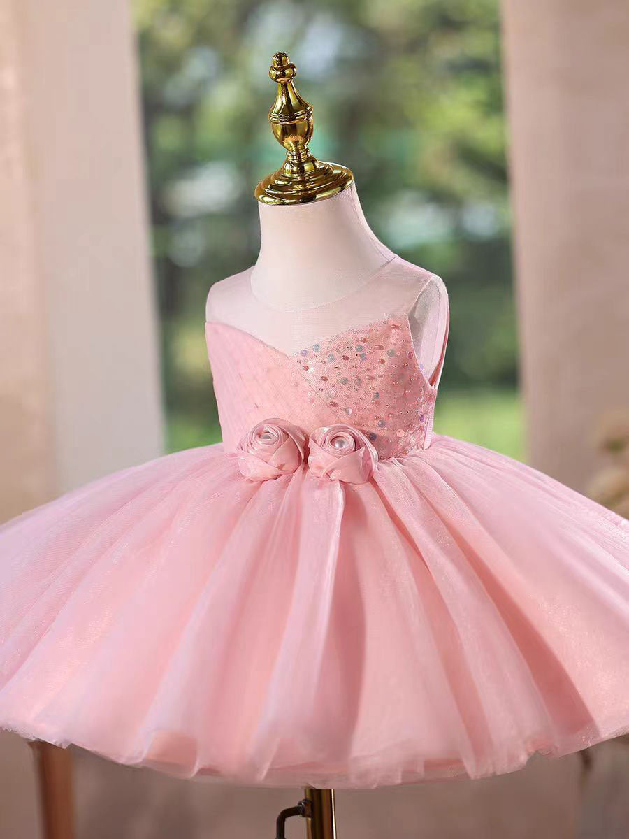Pink Princess Style Flower Girl Dress for Birthday Party D153
