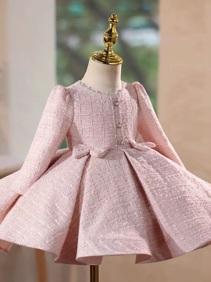Pink Long Sleeve Princess Girl Dress for Birthday Party J718