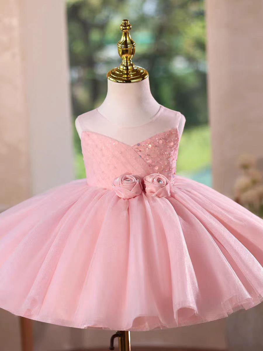 Pink Princess Style Flower Girl Dress for Birthday Party D153