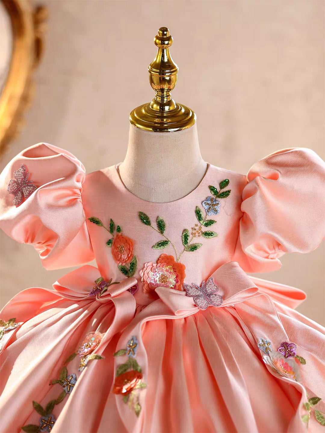 Luxury Pink Satin Pageant Birthday  Runway Flower Girl Dress J844