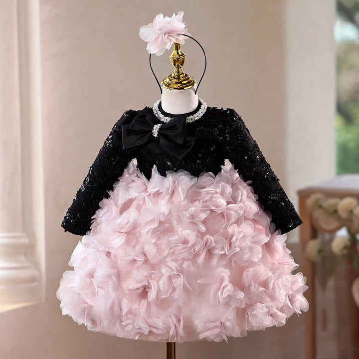 Elegant Pink Long Sleeve Princess Girl Dress for Birthday Party J599