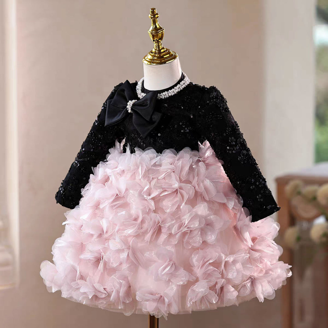 Elegant Pink Long Sleeve Princess Girl Dress for Birthday Party J599