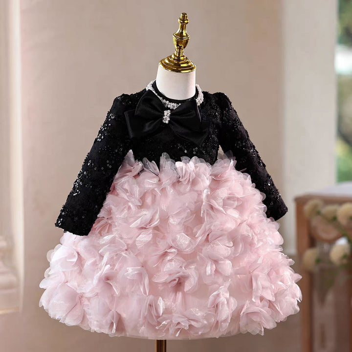 Elegant Pink Long Sleeve Princess Girl Dress for Birthday Party J599