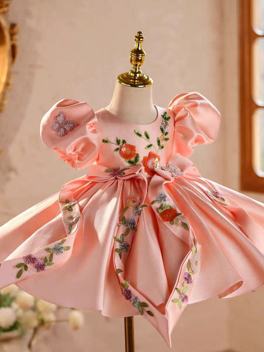 Luxury Pink Satin Pageant Birthday  Runway Flower Girl Dress J844
