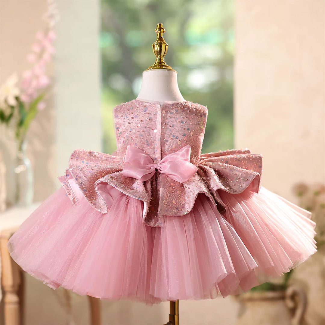 Fairy Pink Birthday Flower Girl Dress with Sequins and Flouncy Layers J577