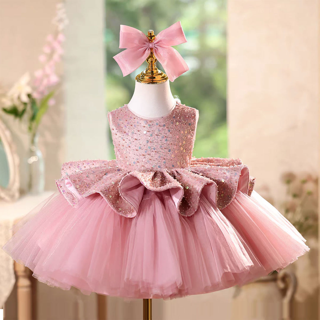 Fairy Pink Birthday Flower Girl Dress with Sequins and Flouncy Layers J577 Pink / child-3 Fairy Pink Birthday Flower Girl Dress with Sequins and Flouncy Layers J577 Pink / child-3