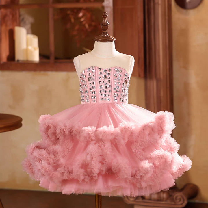 Luxury Knee Length Princess Birthday Party Dress for Girls D218
