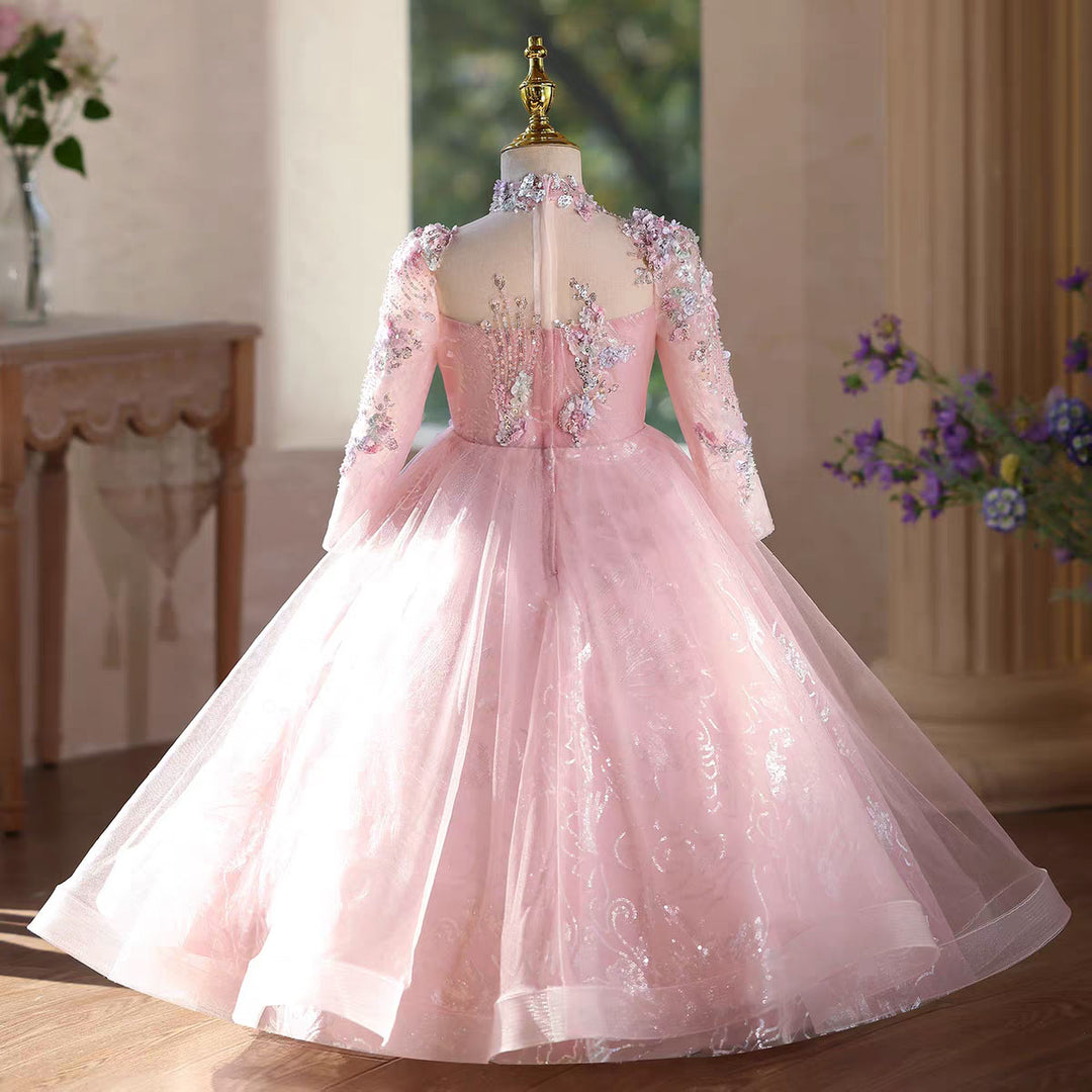 Elegant Pink Flower Girl Dress Princess Birthday Party Gown D183
