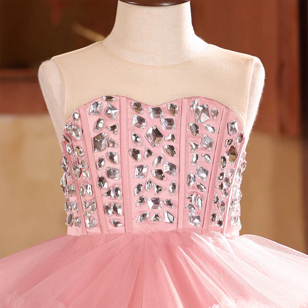 Luxury Knee Length Princess Birthday Party Dress for Girls D218