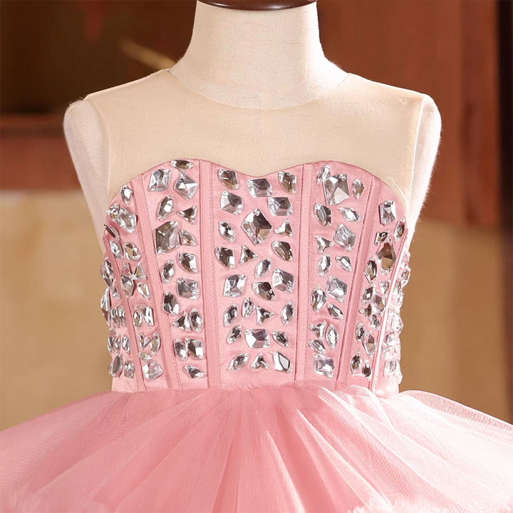 Luxury Knee Length Princess Birthday Party Dress for Girls D218