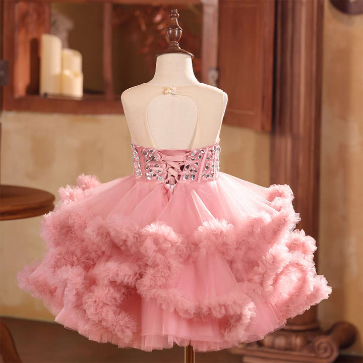 Luxury Knee Length Princess Birthday Party Dress for Girls D218