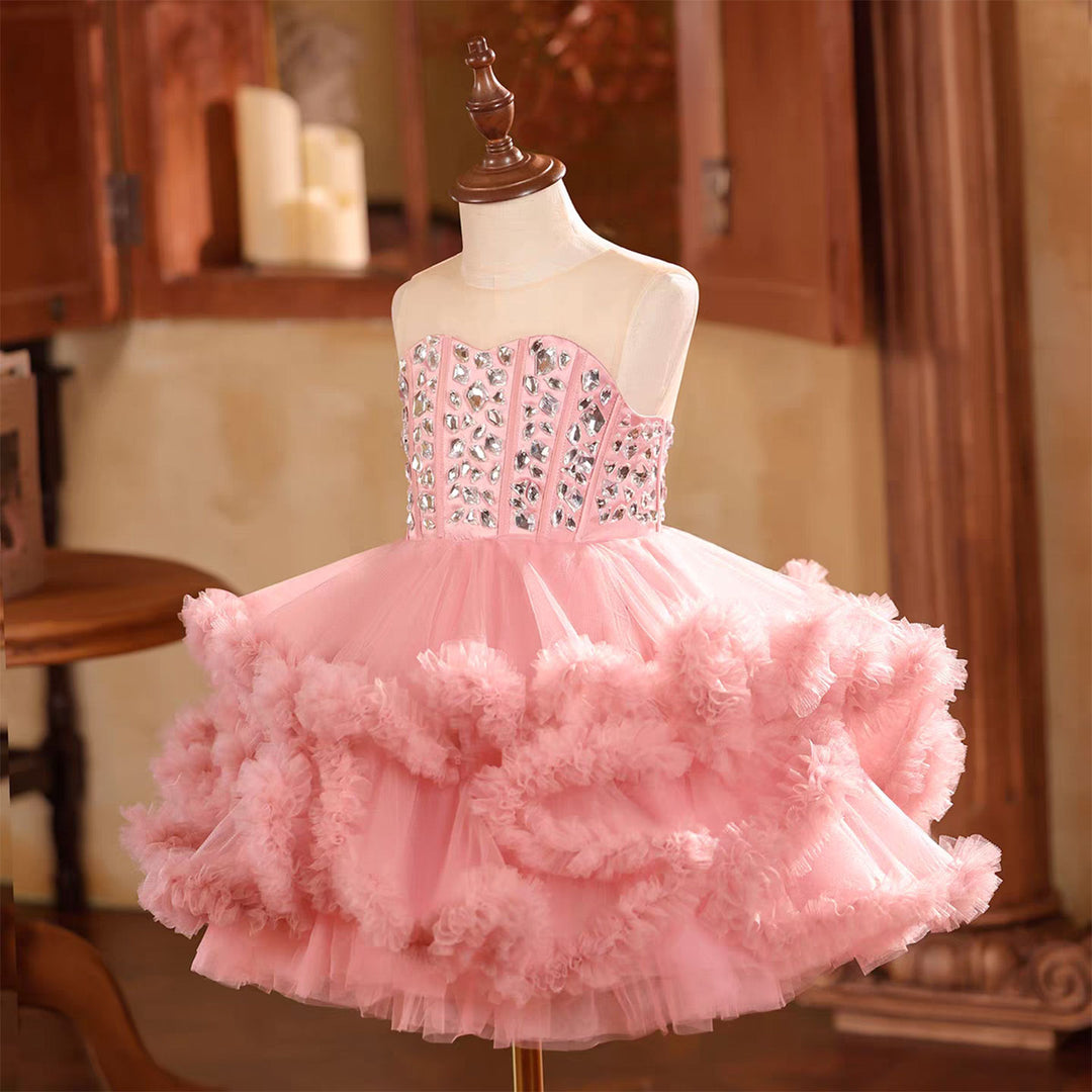 Luxury Knee Length Princess Birthday Party Dress for Girls D218
