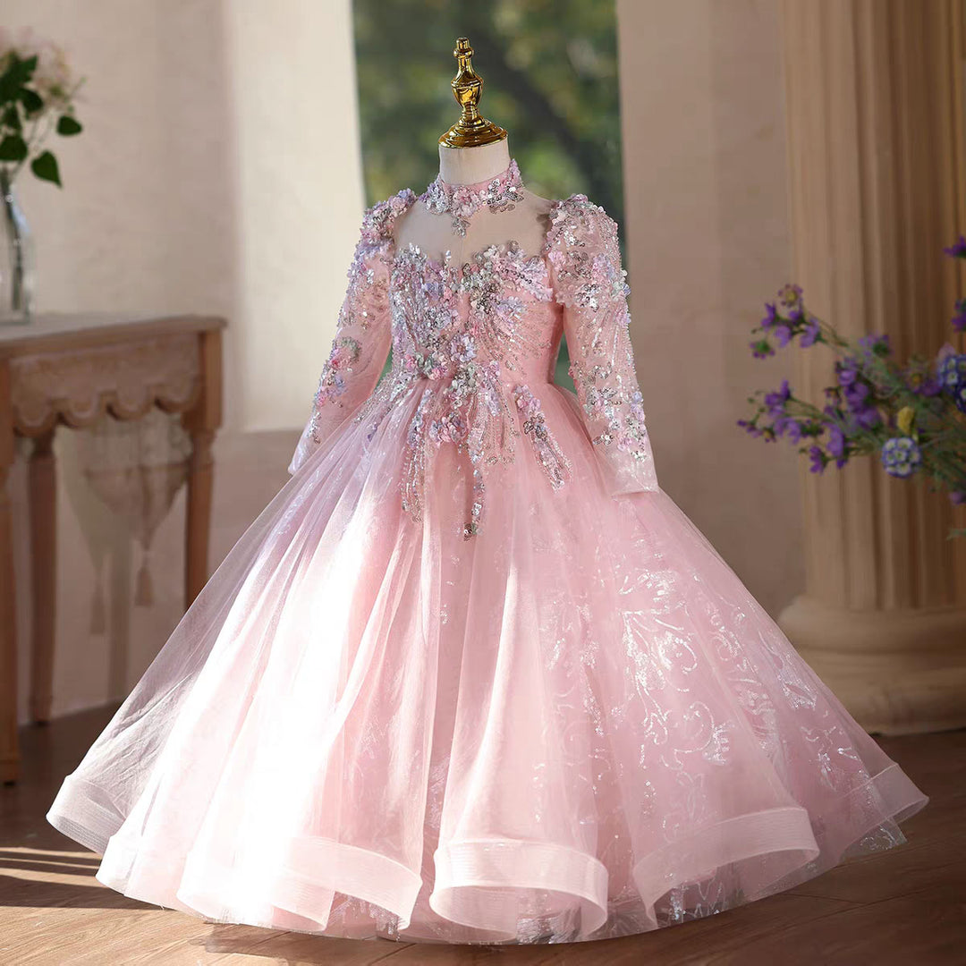 Elegant Pink Flower Girl Dress Princess Birthday Party Gown D183