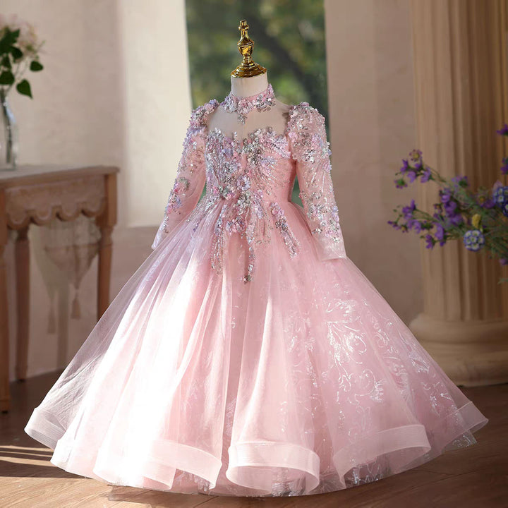 Elegant Pink Flower Girl Dress Princess Birthday Party Gown D183