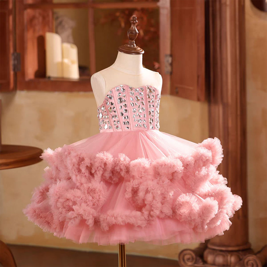Luxury Knee Length Princess Birthday Party Dress for Girls D218