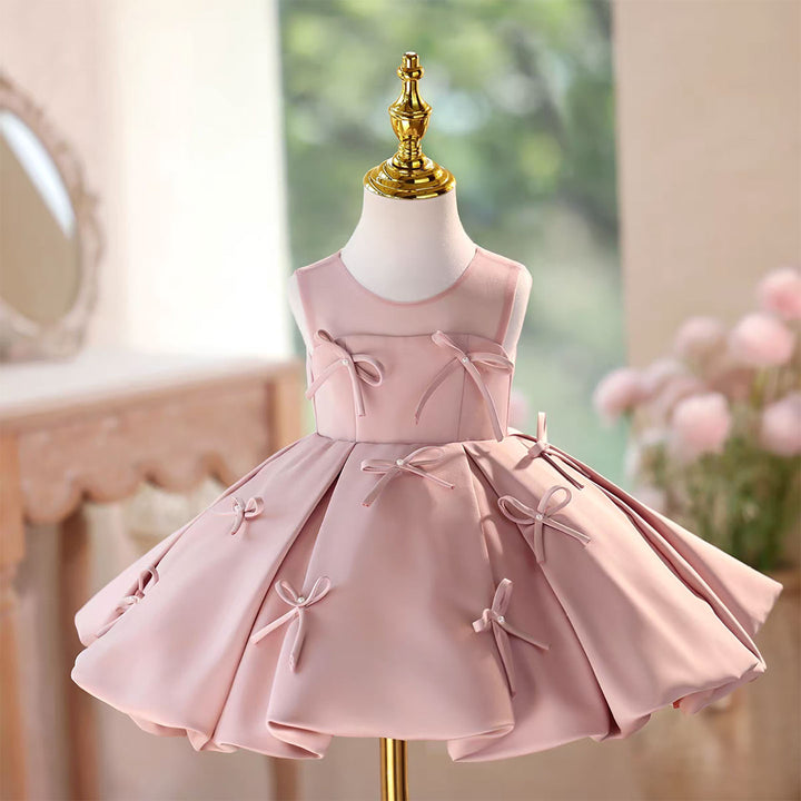 Satin Knee Length 1 St Birthday Princess Girl Dress D097