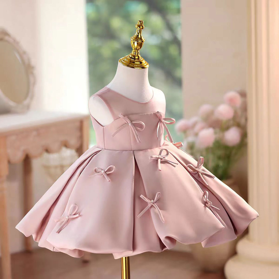 Satin Knee Length 1 St Birthday Princess Girl Dress D097